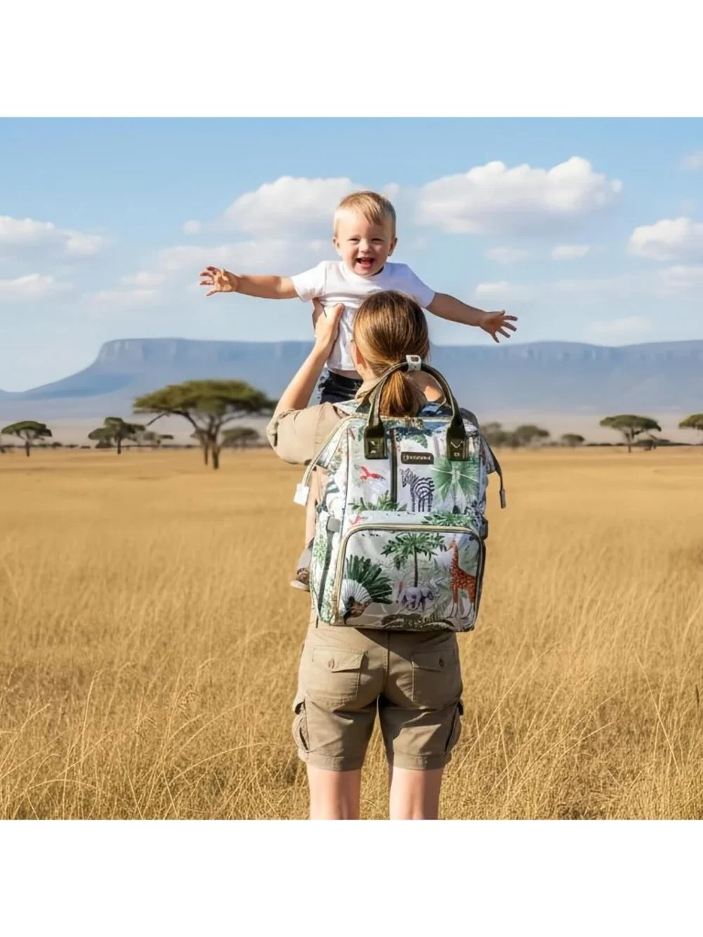 Stylish Tactical Diaper Backpack for Parents with USB Port & Animal Print Design